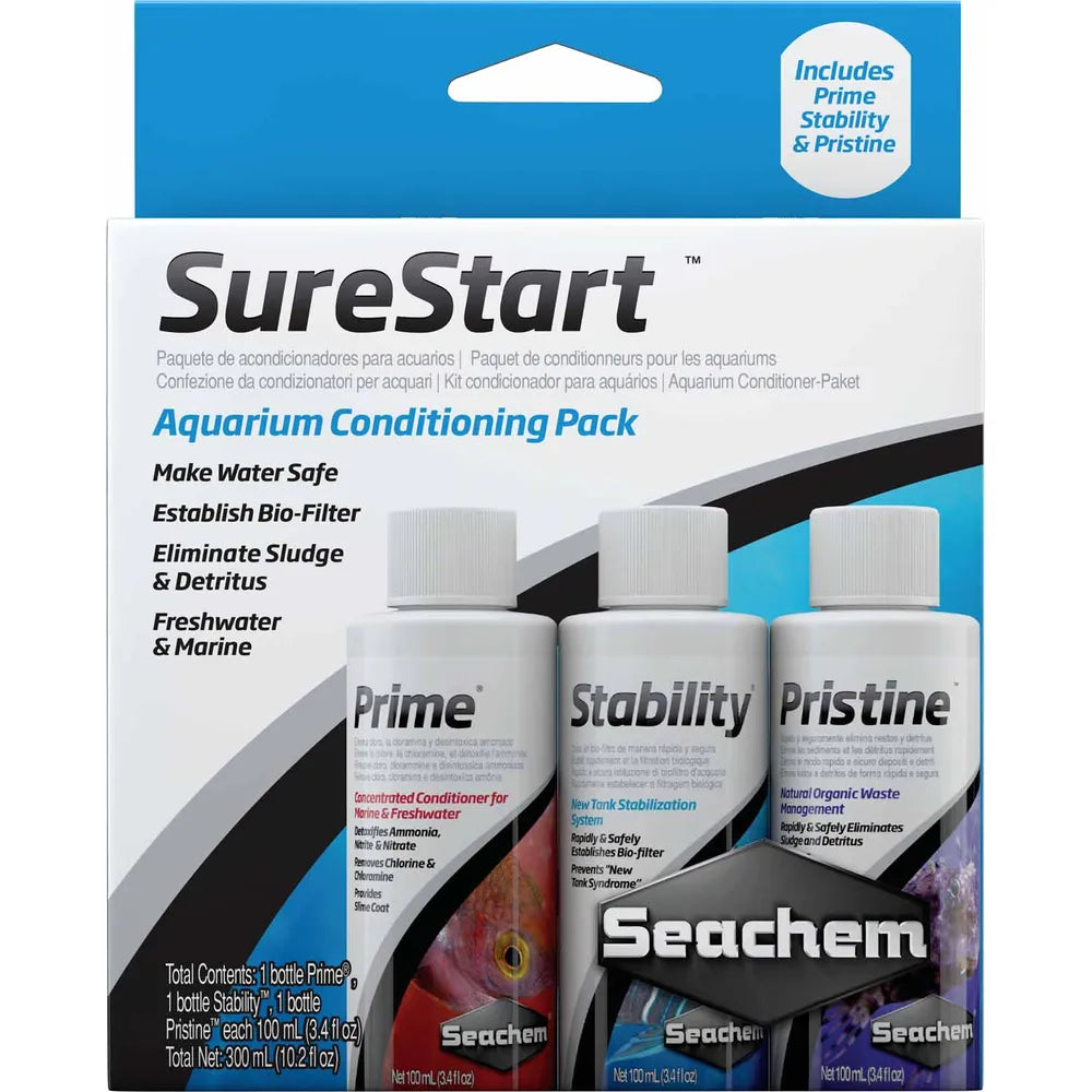 Seachem SureStart 3x100ml – Komplett startpaket med Prime, Stability och Pristine