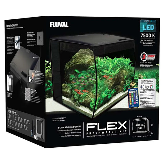 Fluval Flex LED 34L Svart – Modernt nanoakvarium med välvd front och LED-belysning