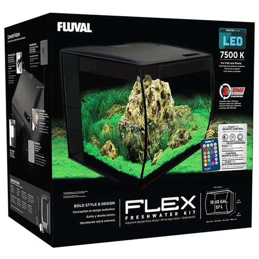 Fluval Flex 57 L Svart – Nanoakvarium med välvd front, LED belysning och kraftfull filtrering