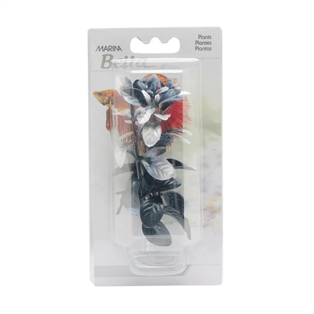 Marina Betta Plastväxt Svart/Vit Ludwigia Mini med sugkopp 10cm – Kompakt akvariedekoration