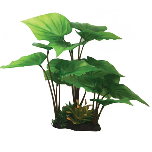 Ozami Plastic Plant Tropisk Bladväxt 30cm – Bred akvariedekoration med fot (14×30cm)