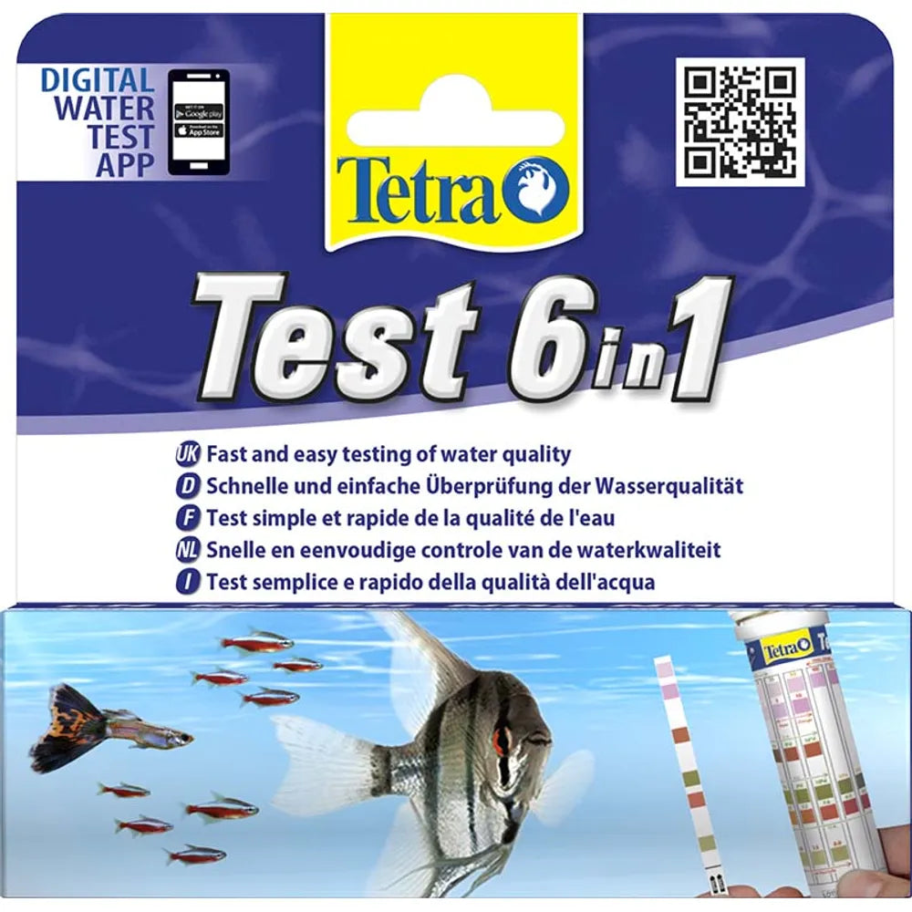 Tetra Testset 6in1 25st – Snabbtest för akvarievatten (GH/KH/NO2/NO3/pH/Cl2)