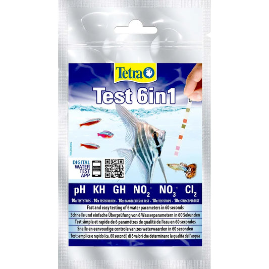 Tetra Testset 6in1 10st – Snabbtest för akvarievatten (GH/KH/NO2/NO3/pH/Cl2)