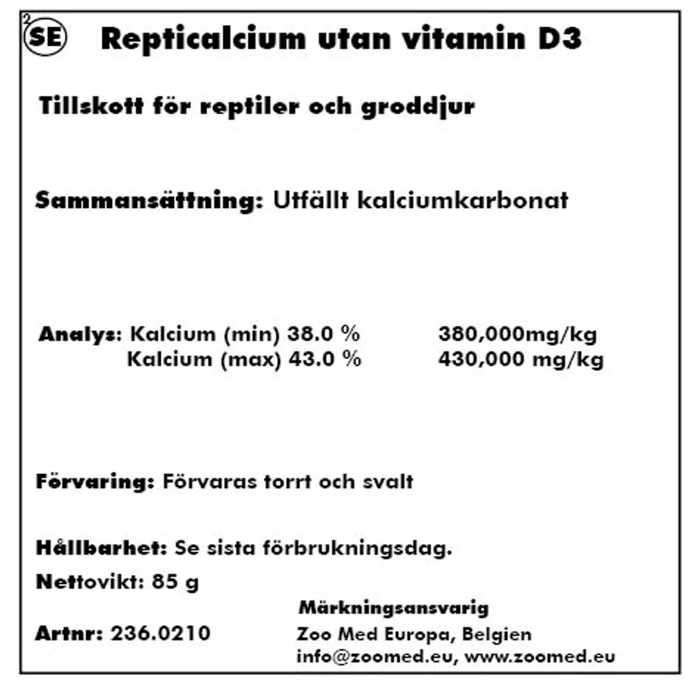 Zoo Med Repti Calcium 85g – Kalcium utan D3 för reptiler