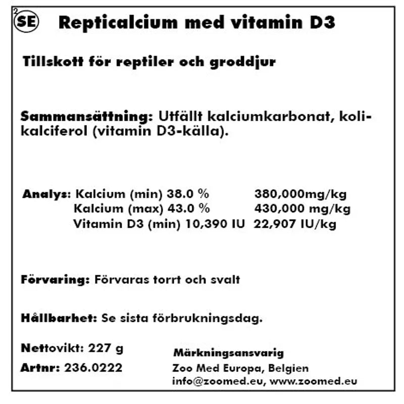Zoo Med Repti Calcium 227g – Kalcium med D3 för reptiler